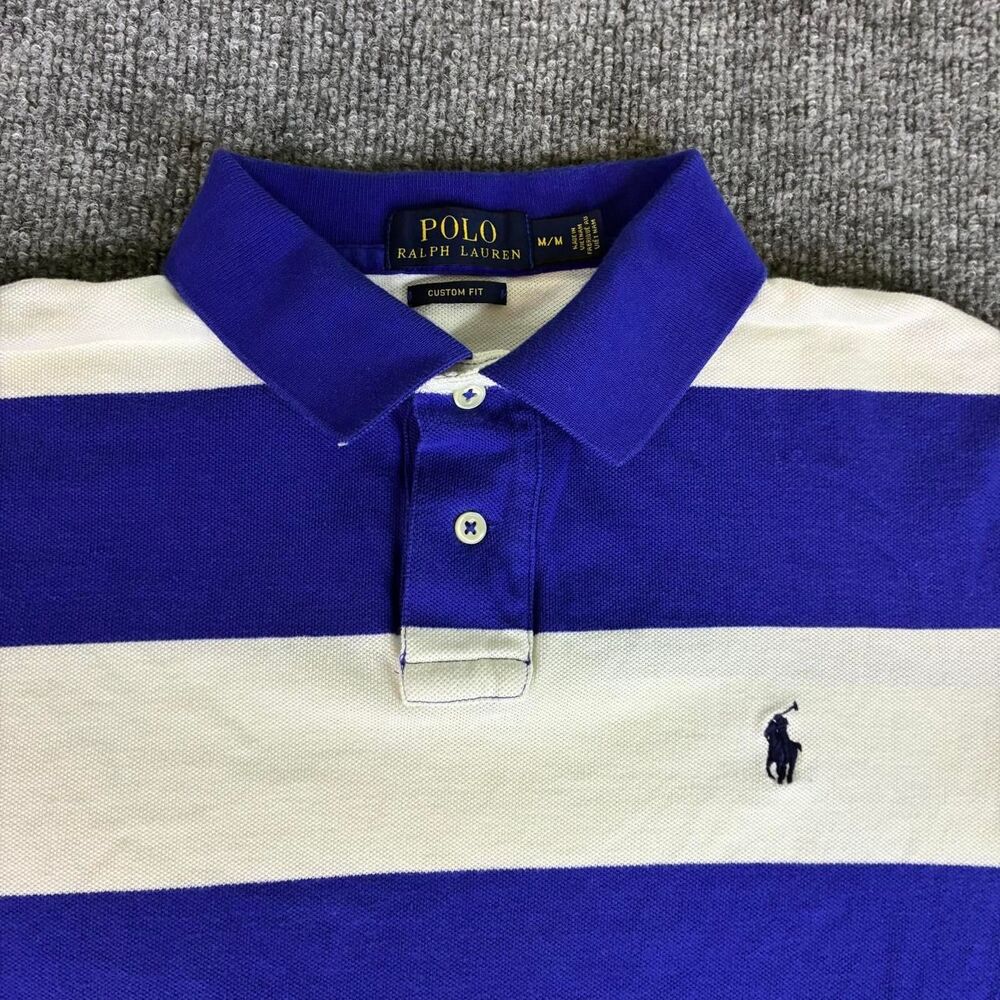 Polo Ralph Lauren Custom Fit Polo Shirt Men’s Medium Blue White Striped Pony